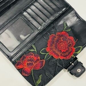 Coach Signature Black Wallet – Upcycled with Embroidered Roses 🌹 (One of a Kind)